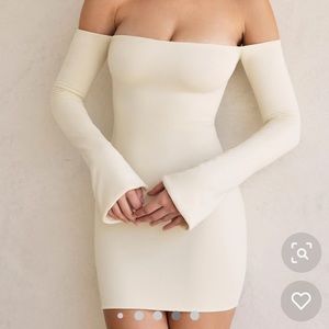 Long sleeve bardot mini dress in ivory